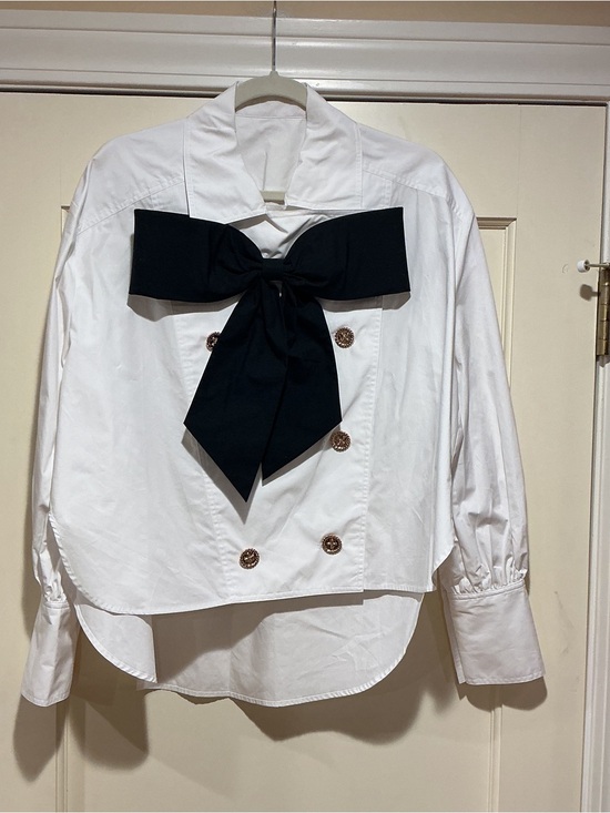 Edward Achour Tops - NWOT Edward Achour White Long Sleeve Shirt with Bow, Size FR 38